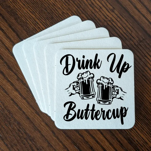 Drink Up Buttercup - Set of 24, 48, or 96 Reusable Cardboard Coasters